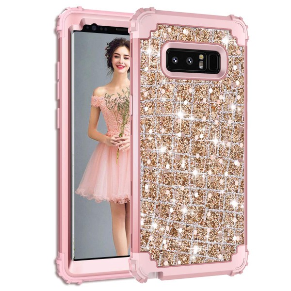 Hekodonk Galaxy Note 8 Case, 3D Luxury Sparkle Glitter Shiny Heavy Duty Shockproof Full-Body Protective Cover High Impact Armor Hybrid Case for Samsung Galaxy Note 8 - Bling Rose Gold