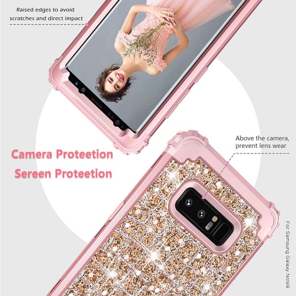 Hekodonk Galaxy Note 8 Case, 3D Luxury Sparkle Glitter Shiny Heavy Duty Shockproof Full-Body Protective Cover High Impact Armor Hybrid Case for Samsung Galaxy Note 8 - Bling Rose Gold